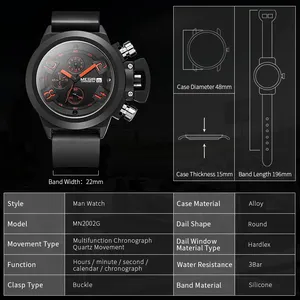 Montres pour hommes <span class=keywords><strong>MEGIR</strong></span>, luxe, sport, mode, chronographe, étanche, date, quartz, grand cadran, Relogio Masculino <span class=keywords><strong>2002</strong></span> - Product Image 4