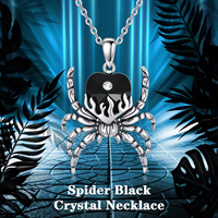Bijoux sur le thème gothique Collier pendentif araignée en cristal noir oxydé en argent sterling 925