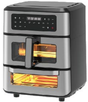 Four à friteuse à air numérique 2 en 1 avec fonction SYNC, sans huile, fenêtre en verre transparent, friteuse à air 6L + four à pizza 5,6L