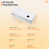 Imprimante thermique portable sans fil mini YHD-2103 300 DPI, imprimante de documents USB Bluetooth A4 pour le bureau