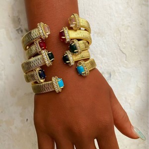 D930 Juego de Anillos y Brazaletes <span class=keywords><strong>Punk</strong></span> Anchos con Pavé de Cristales Artificiales para Mujer y Hombre, de Latón Chapado en Oro, con Incrustaciones, Joyería de Destaque - Product Image 2