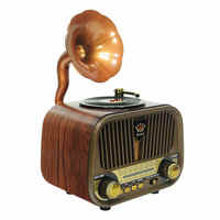 ELETREE MD-1318BT Enceinte Bluetooth sans fil en forme de tourne-disque rétro, style vintage, radio AM FM SW