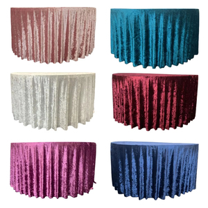 Nappes de table rondes en velours écrasé bleu clair et rose, couleur unie, 132/120 pouces, pour la décoration de tables de fête et de mariage - Product Image 2