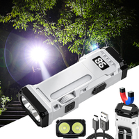Lampe torche LED multifonctionnelle EDC avec batterie intégrée, clip magnétique, affichage de la puissance, lumière latérale, lumière de travail, lumière rouge pour le camping