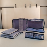 Ensemble de 6 sacs de rangement de voyage à carreaux bleus, organisateur de vêtements pour valise 6-en-1, lot de 5 pièces, entrepôt GA