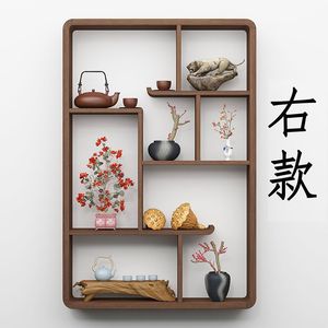Étagère murale rectangulaire en bois massif de style chinois, support de rangement polyvalent pour salon, service à thé, support à fleurs - Product Image 5