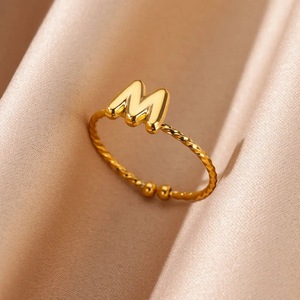 Anillos con letras gruesas de burbujas de globo de acero inoxidable para mujer, anillo abierto con inicial de Color dorado, regalo de joyería estética del alfabeto - Product Image 4