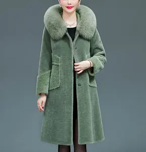 Manteau pivotant d'hiver russe pour femme, veste en laine à capuche, Parka longue épaisse avec col en fourrure véritable de renard, vêtement en laine