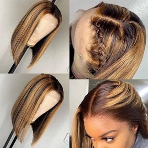 Perruque Bob Courte Droite en Cheveux Humains Couleur Miel 1b, Perruques Courtes et Bouclées en Cheveux Humains avec Fermeture en Dentelle Frontale - Product Image 3