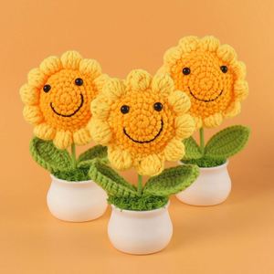 Home Decor Smiling <b>Face</b> Crochet Sunflower <b>Pot</b> <b>Plant</b> for Mother's Day Easter Halloween - Product Image 1