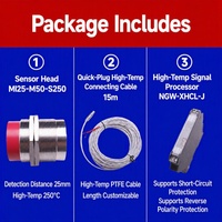 Capteur de proximité haute température Domenzi avec câble de connexion de 15 m, 250°C, IP67, PTFE pour l'entretien des fours et des fours à convection