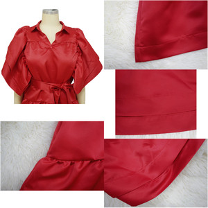 Mới Đến Mùa Hè Ăn Mặc Cho Phụ Nữ Rắn Màu V Cổ A-Line Cánh Hoa Tay Áo Satin Dresses Phụ Nữ Thanh Lịch Giản Dị Dresses - Product Image 6