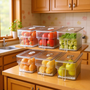 Food Storage Box Rectangle Transparent With Handle Clip On Lid For Fruits Vegetables Eggs <b>Refrigerator</b> Organizer - Product Image 3