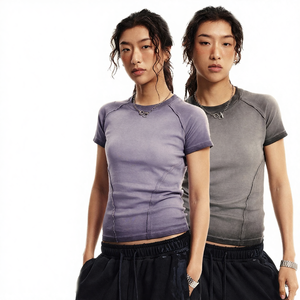 T-shirt décontracté pour femme, imprimé vintage, été, coupe ajustée, manches courtes, col rond, broderie de logo, tissu tricoté 100% fibre de bambou, rapide - Product Image 4