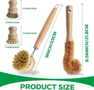 Ensemble d'outils de nettoyage de cuisine compostables en bambou, brosse à pot, éponge en coco, tampons à vaisselle - Product Image 2
