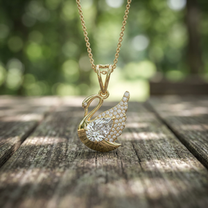 Pendentif Cygne en Or Blanc et Diamants, Diamants Naturels Taillés en Poire, Bijoux Romantiques pour Femmes, Port Quotidien - Product Image 3