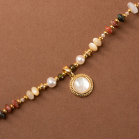 Collier Bohème Fait Main Perles Pierres Naturelles Perles d'Eau Douce Pendentif Coquillage Cuivre Plaqué Or – Vente Flash