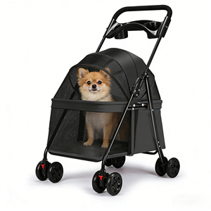 छोटे कुत्तों और बिल्लियों के लिए आरामदायक सांस लेने योग्य टिकाऊ पालतू रोलर पोर्टेबल फोल्डेबल 4-पहिया वाहक - Product Image 1