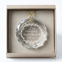 Adorno de Cristal Transparente Facetado Redondo, Recuerdo Personalizado para el 25.º Aniversario del Árbol de Navidad