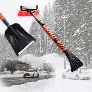 Cepillo para Nieve Extensible con Cuerpo de Aluminio Ligero, Empuñadura Ergonómica, Escobilla Ancha y Raspador de Hielo Desmontable para Automóvil, Negro+Naranja - Product Image 4