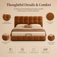 Base de Cama Moderna con Plataforma Marrón y Tela de Chenilla para Dormitorio Queen/King
