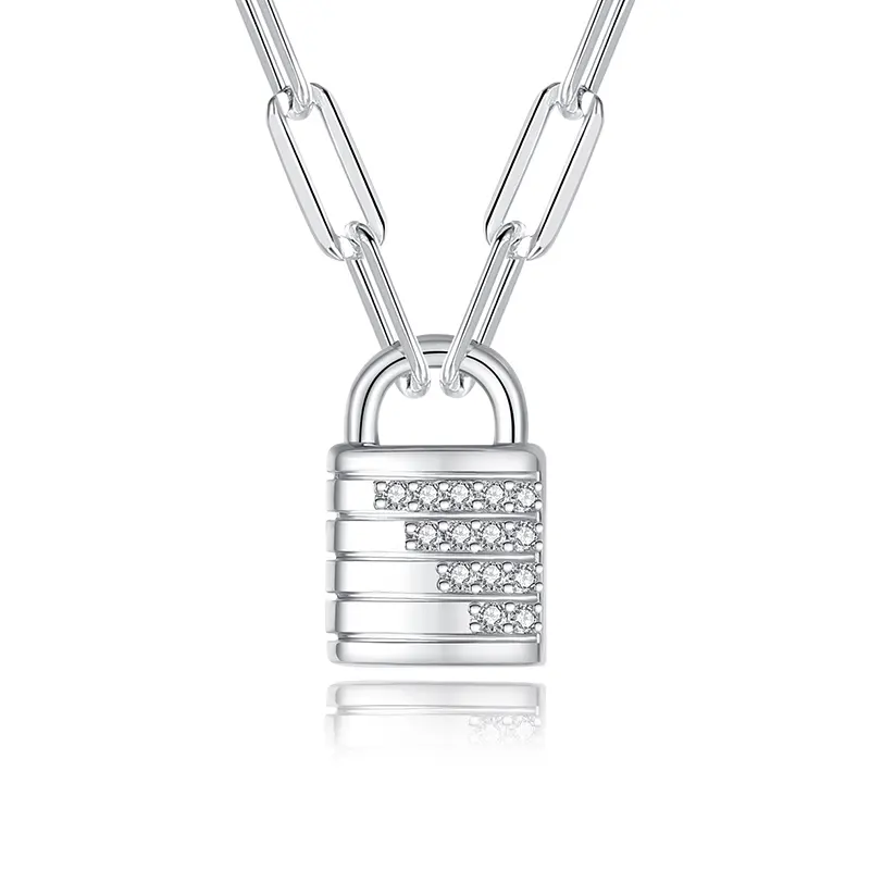 Bijoux quotidiens pour femmes 14K/18K plaqué or Chaîne à trombones en argent sterling 925 Colliers à breloques avec zircon