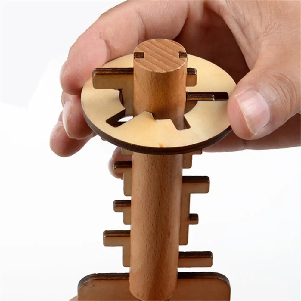 children Funny kong Ming Lock Toys Wooden Toy Unlock Puzzle Key Intellectual Educational Stress Release Kids Jigsaw