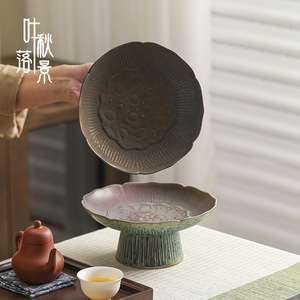 Assiette à fruits en céramique de style chinois, cuite au four, en forme de lotus, sur pied haut, pour offrir aux Boudha des fruits secs - Product Image 4