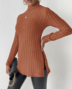 Factory <strong>Ladies</strong> Winter High <strong>Turtle</strong> <strong>Neck</strong> Long Sleeve Knitted Tops Pit Stripe Bodycon <strong>Jumper</strong> Pullover Women Sweater Crewneck Knit - Product Image 5