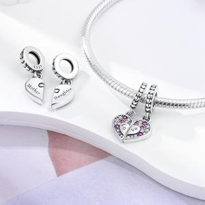 Vendita calda placcato in argento 925 cuore amore ciondoli regalo per la <span class=keywords><strong>festa</strong></span> <span class=keywords><strong>della</strong></span> <span class=keywords><strong>mamma</strong></span> braccialetto cuore con zircone ciondolo perline gioielli alla moda - Product Image 3