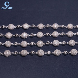 Cadena de Eslabones Cubanos de Plata 925 Sólida con Cuentas de 8mm y Moissanita, Chapada en Rodio, Joyería Hip Hop Iced Out - Product Image 1