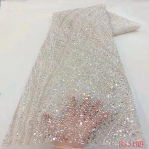 도매 가격 및 하이 퀄리티 스팽글 레이스 원단 자수 블랙 소재 얇은 명주 그물 - Product Image 2