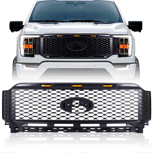 ตะแกรงตาข่ายสีดำด้านสำหรับ <span class=keywords><strong>Ford</strong></span> F150 F-150 <span class=keywords><strong>Raptor</strong></span> 2021 <span class=keywords><strong>2022</strong></span> 2023ไฟสีเหลืองอำพัน3ดวงในตัวตะแกรงรถแข่งด้านหน้า - Product Image 1