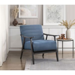 DB Casual Transitional Accent Chair 1pc Bleu Tissu Rembourrage Gris Foncé Cadre Bois Massif PU Cuir Extensible pour Salon - Product Image 2