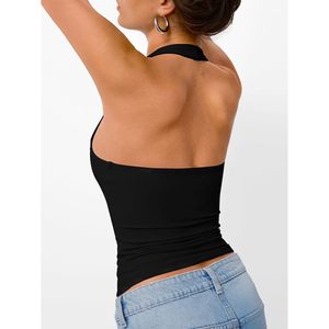 Halter Crop Top Femme Bodycon Dos Nu Tricoté Sans Manches Style Y2K Tenue Décontractée - Product Image 4