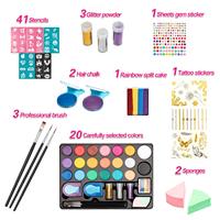 Kit de Maquillage pour Enfants 20 Couleurs à Base d'Eau, Palette de Maquillage, Pochoirs, Design Split Cake, Clips pour Teinture Capillaire, Sûr pour les Fêtes