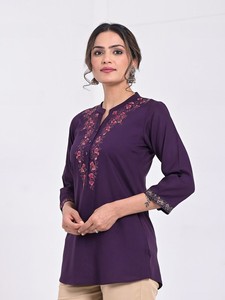 Top de algodón con cuello mandarín para mujer - Product Image 3