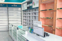 MZI 05-QWJYS003-B Étagères en bois réglables avec cadre métallique écologique et système d'éclairage LED dissimulé pour l'intérieur des pharmacies