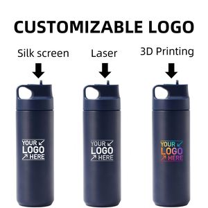 Custom Vacuum Flask Hot Drinks Insulated Travel Mug with Flip Straw Water Bottle Press Button Stainless Steel Coffee Tumbler Cup - Product Image 4
