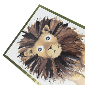 Carte d'invitation scolaire ou pour baby shower, motif animal lion, logo personnalisé, 3D faite à la main, 300 g/m², yeux boule, avec enveloppes, vente en gros - Product Image 2