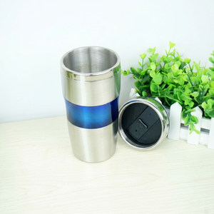 Stainless Steel Tumbler Double Wall Vacuum Insulated with Lid Blue Stripe Travel <b>Mug</b> 6-12 Hours Thermal Insulation Eco-Friendly - Product Image 1