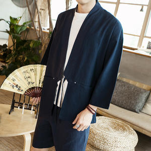 Kimono traditionnel pour hommes, cardigan noir, manteau, chemise de plage, vêtements d'été unisexes, vêtements de samouraï japonais pour hommes - Product Image 5