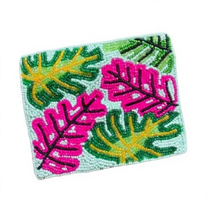 Beaded Bohemian Leaf Pattern <b>Coin</b> <b>Purse</b> Mini Handmade Unisex - Product Image 1