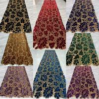 Kain Brokat Hitam Berumbai Emas, Bordir Bunga 3D dengan Benang Emas, Bahan Gaun Pengantin & Pesta Mewah