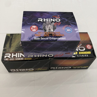 Vente en gros personnalisation vide rhinocéros pilules vide liquide bouteille amélioration masculine papier présentoir
