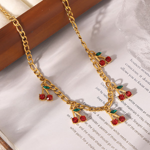 Fashion <b>Cute</b> Popular and Creative Rhinestone Cherry Pendant Charms Necklace <b>Bracelet</b> Personalized Jewelry Sets - Product Image 5