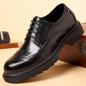 New Genuine Leather Pointed Business Formal Men's <b>Shoes</b> Engraved <b>Decorations</b> Anti-slip Wedding-style British Thick-soled Trendy - Product Image 6
