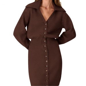 Robe pull femme sur mesure OEM de haute qualité, à col à revers, unie, en tricot, pour l'automne et l'hiver, vente en gros - Product Image 3