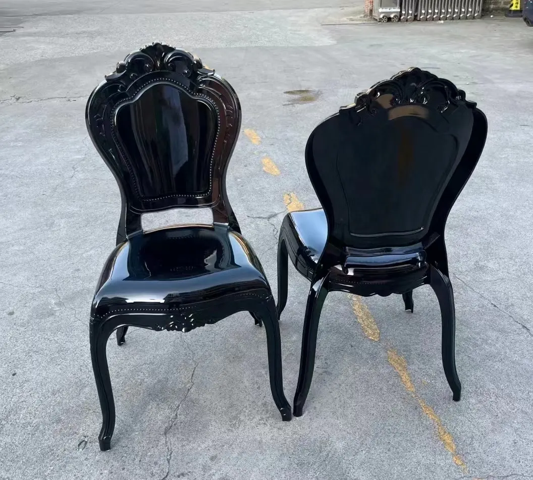 Alquiler de muebles apilables al por mayor nuevo estilo boda decoración plástico negro fantasma silla bella silla