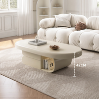Table basse ovale avec tiroir de rangement, style moderne minimaliste, couleur crème, table centrale pour salon, panneau écologique de qualité E1, facile à nettoyer